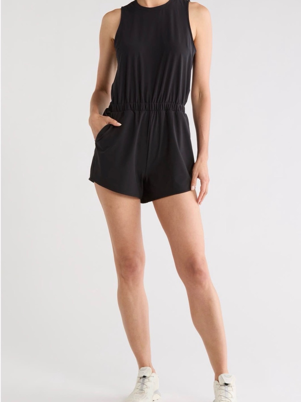 Zella Black Sleeveless Athletic Romper Shorts